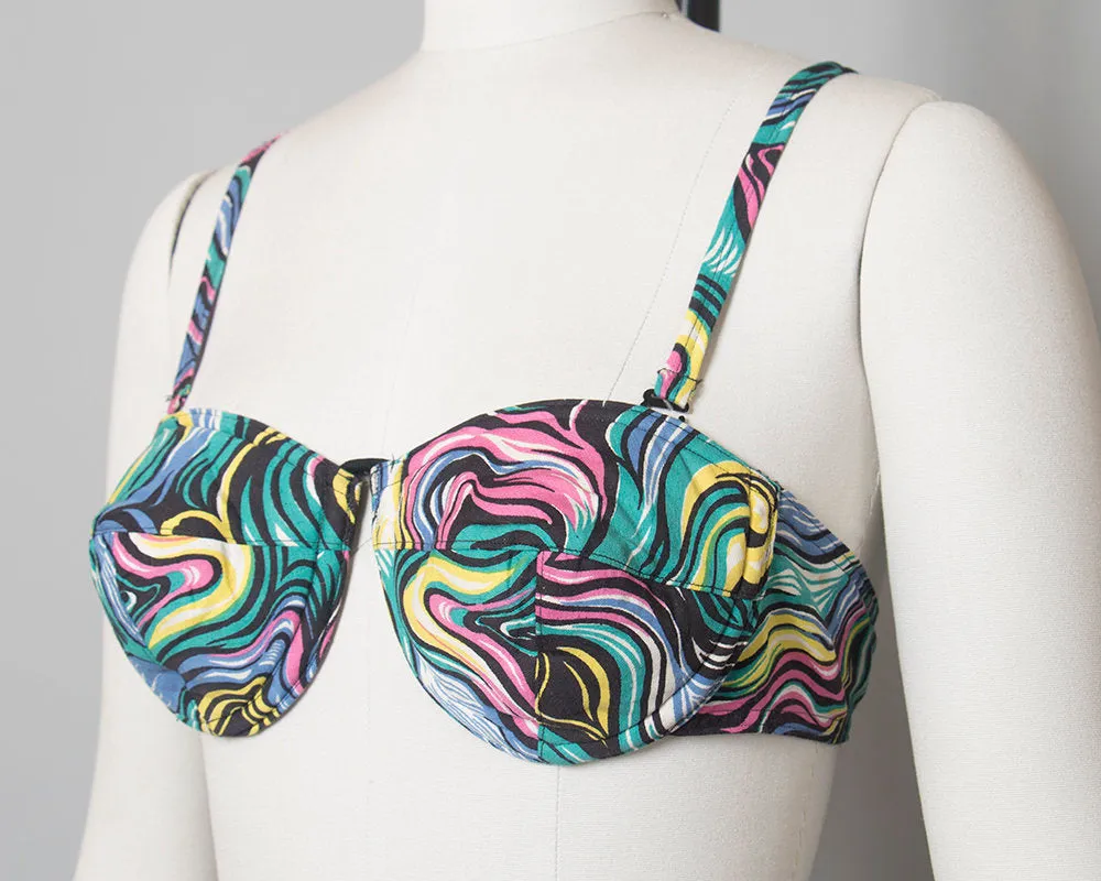 1950s Swirl Printed Convertible Bikini | small/medium