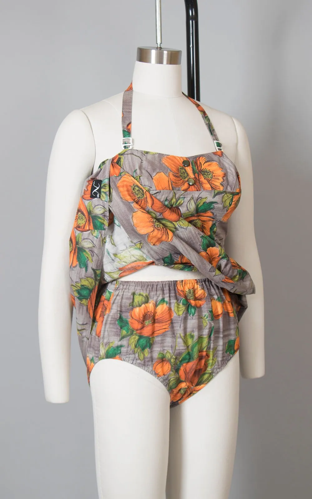 1960s Floral Poppies Two Piece Swimsuit | small