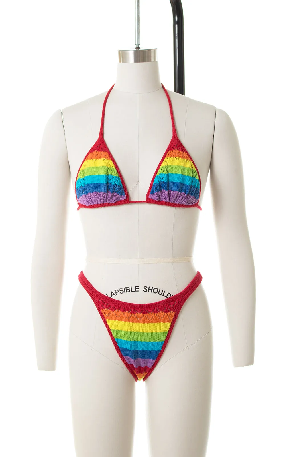 1980s Rainbow Crochet Knit Bikini | small