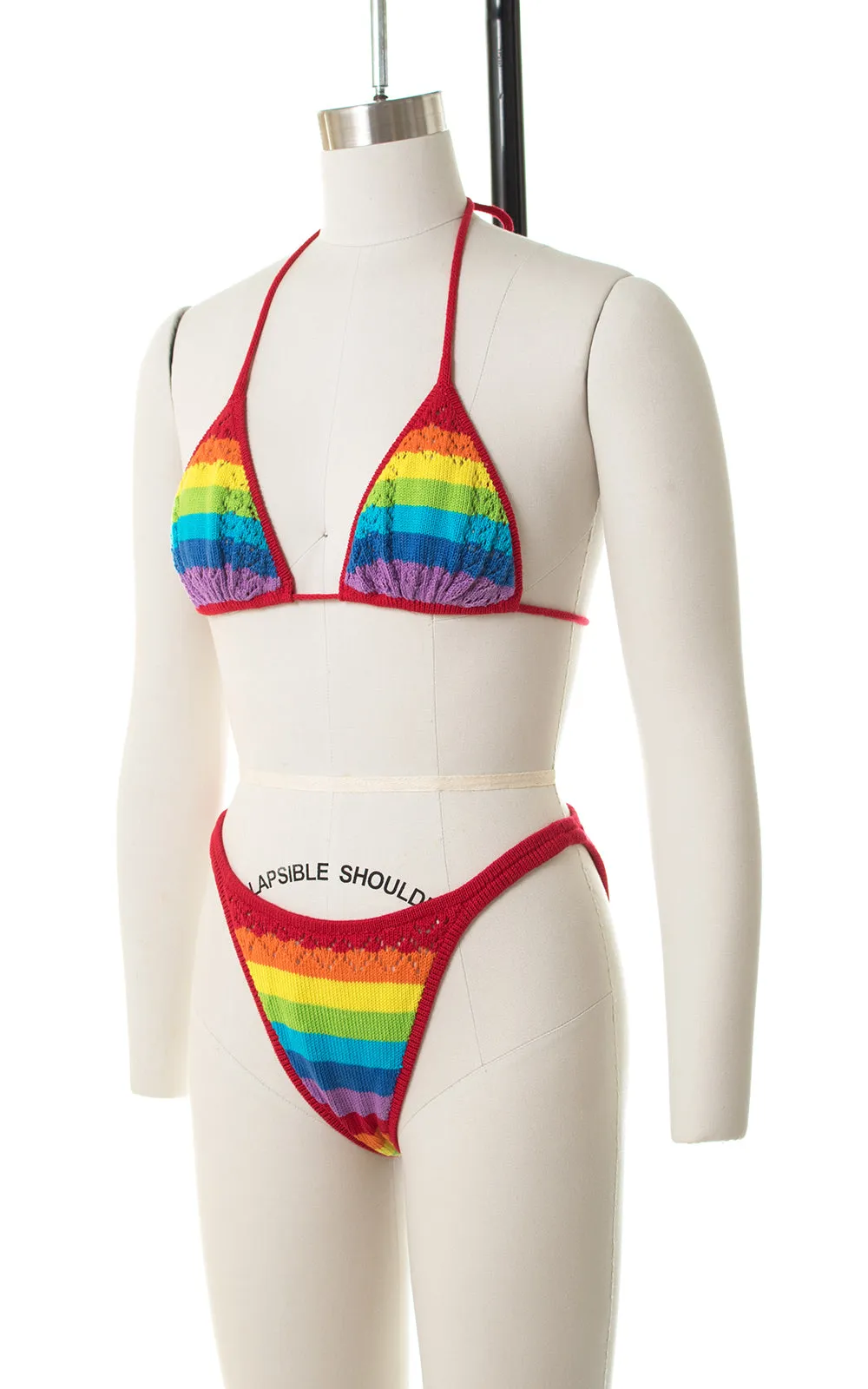1980s Rainbow Crochet Knit Bikini | small