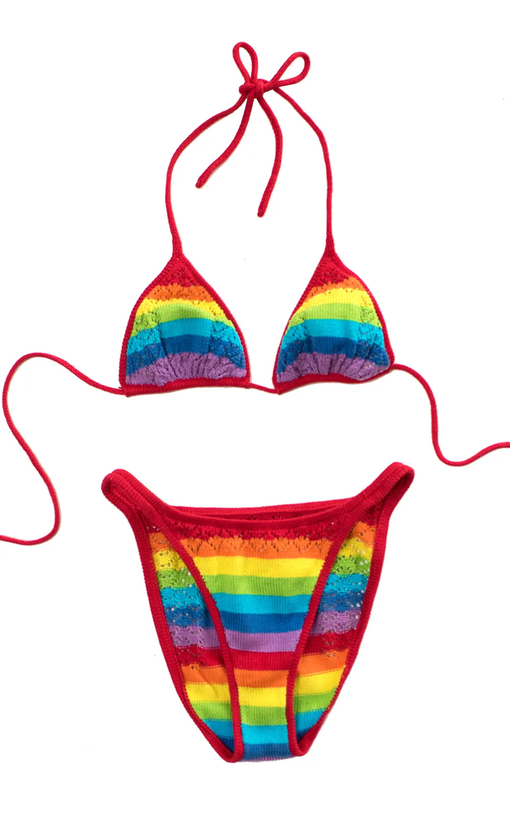 1980s Rainbow Crochet Knit Bikini | small
