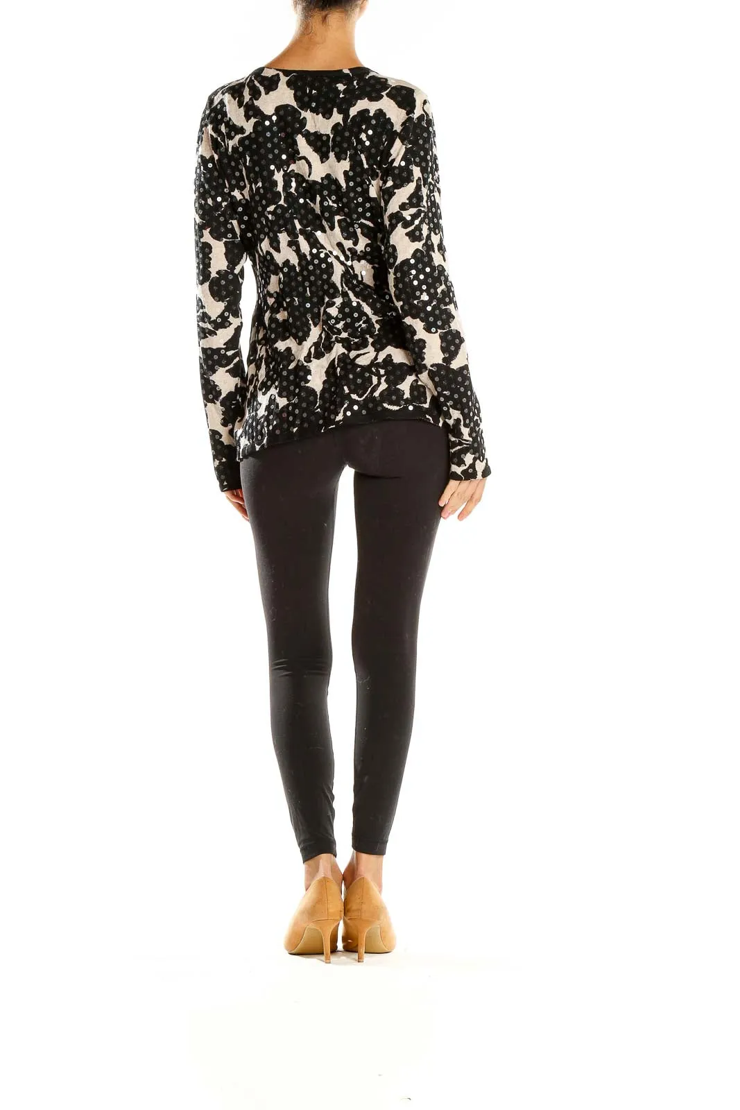 Black and White Floral Print Knit Cardigan
