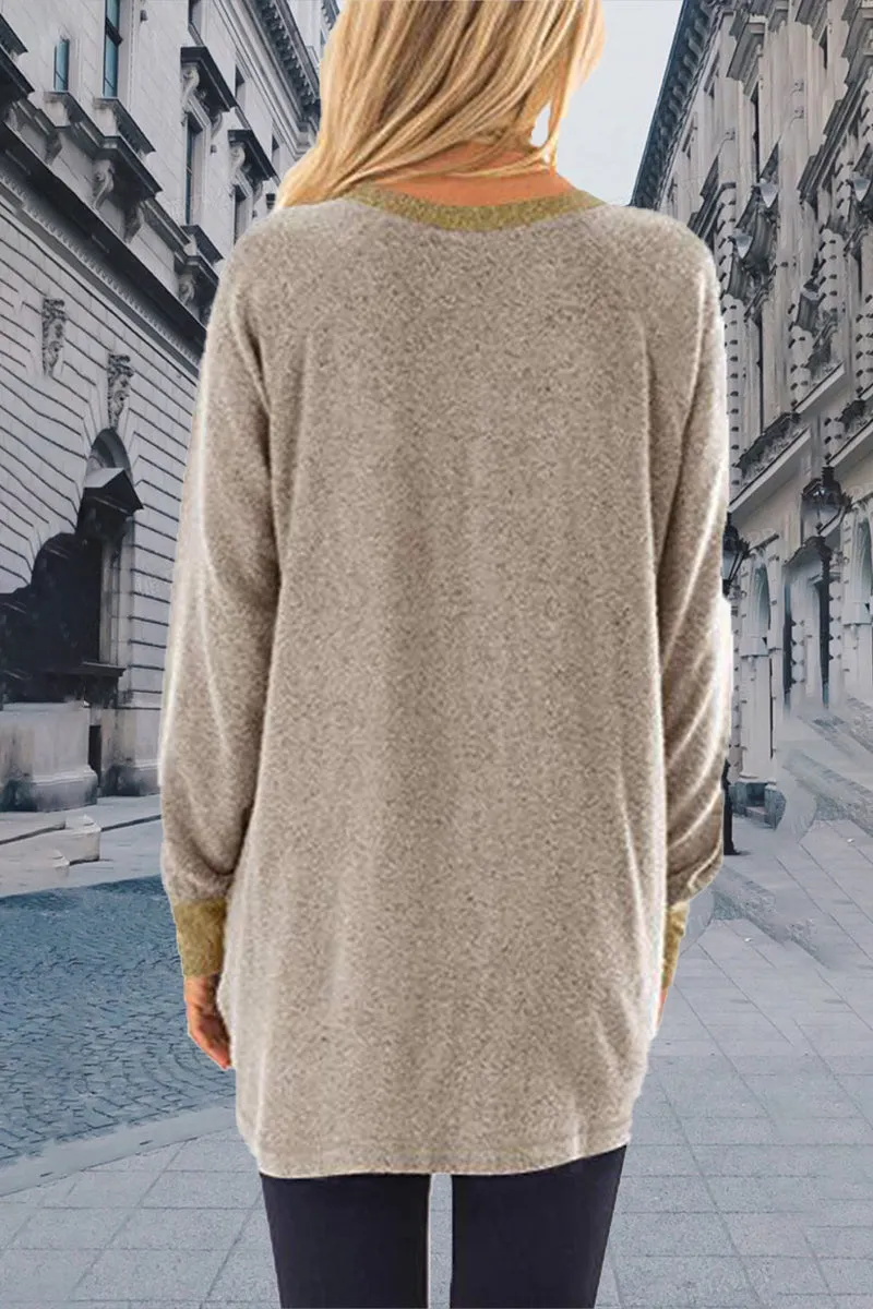 Casual Elegant Solid Contrast O Neck Tops
