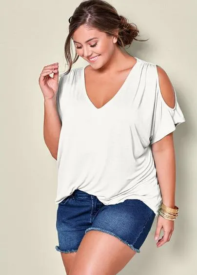Cold Shoulder Basic V Neck Tee