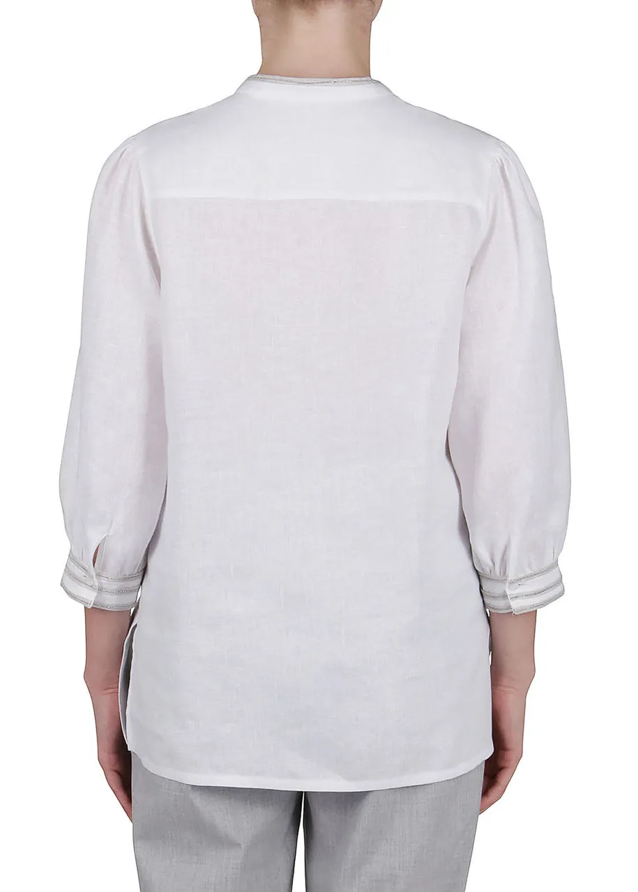 Embellished V-Neck Blouse - Sky