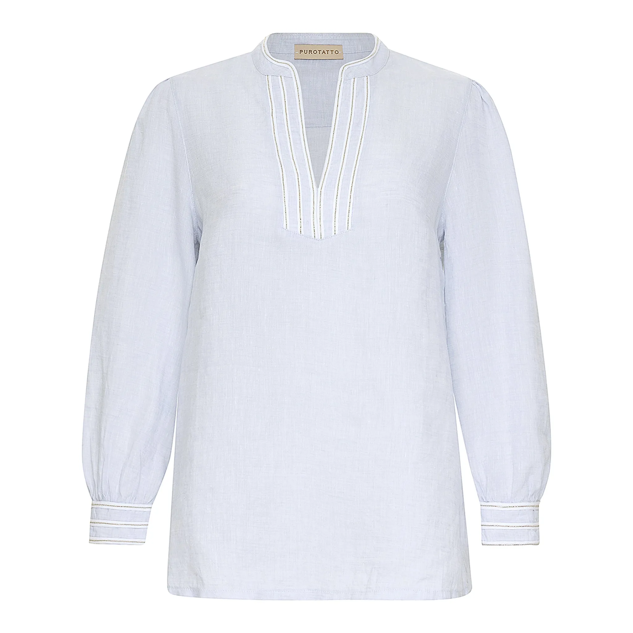 Embellished V-Neck Blouse - Sky