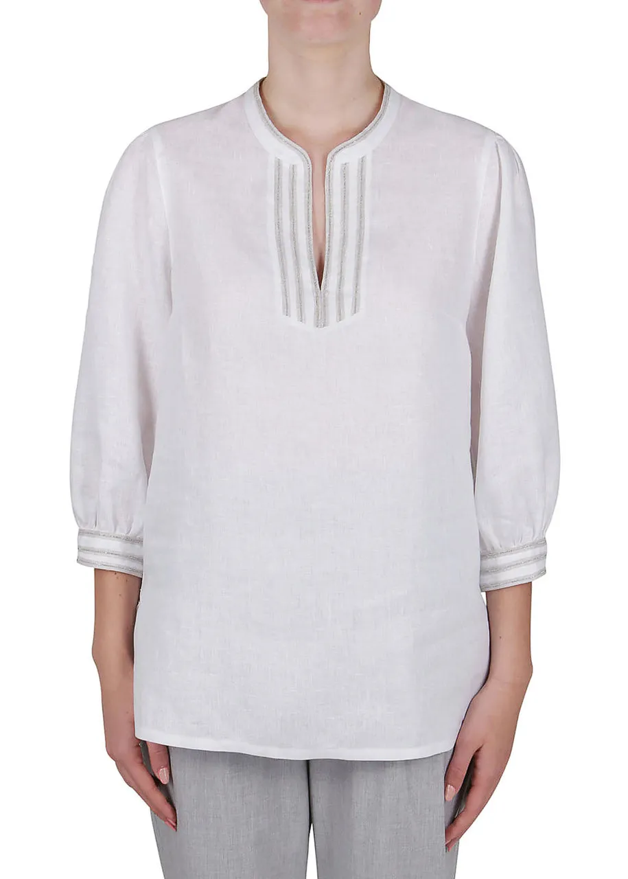 Embellished V-Neck Blouse - Sky