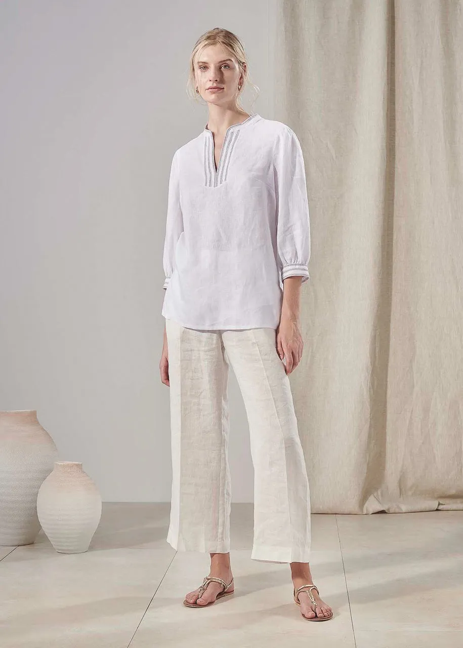 Embellished V-Neck Blouse - Sky