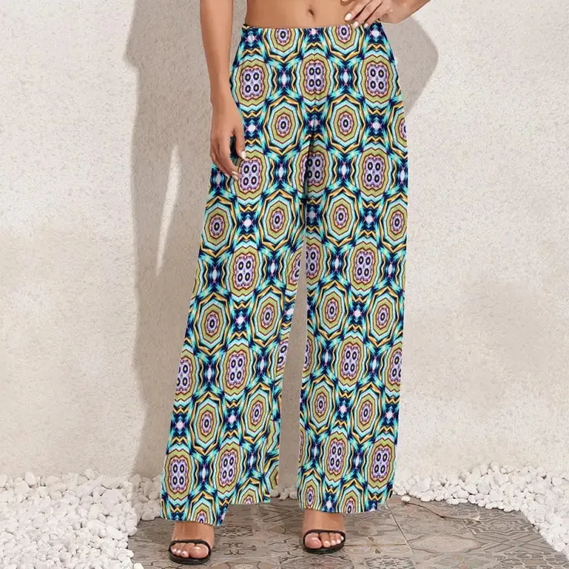 Get Noticed in Our Geo Print Wide Leg Pants with Mid Rise Waist