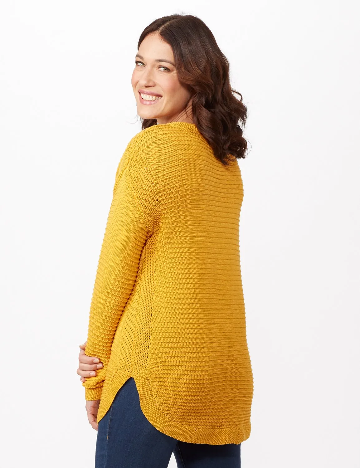 Long Sleeve Ottoman Top Curved Hem