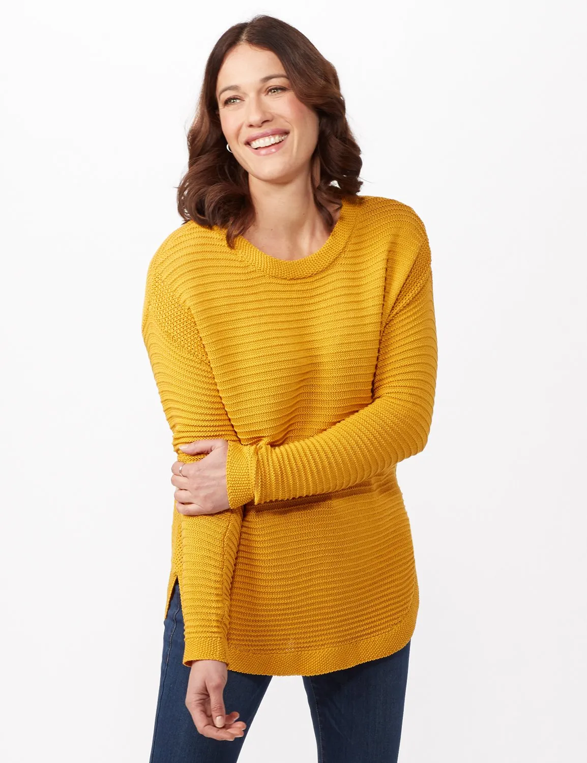 Long Sleeve Ottoman Top Curved Hem