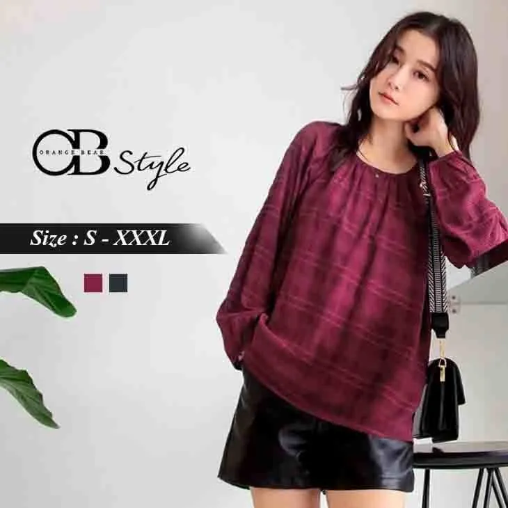 ORANGEBEAR LONG SLEEVE CHECKED TOPS