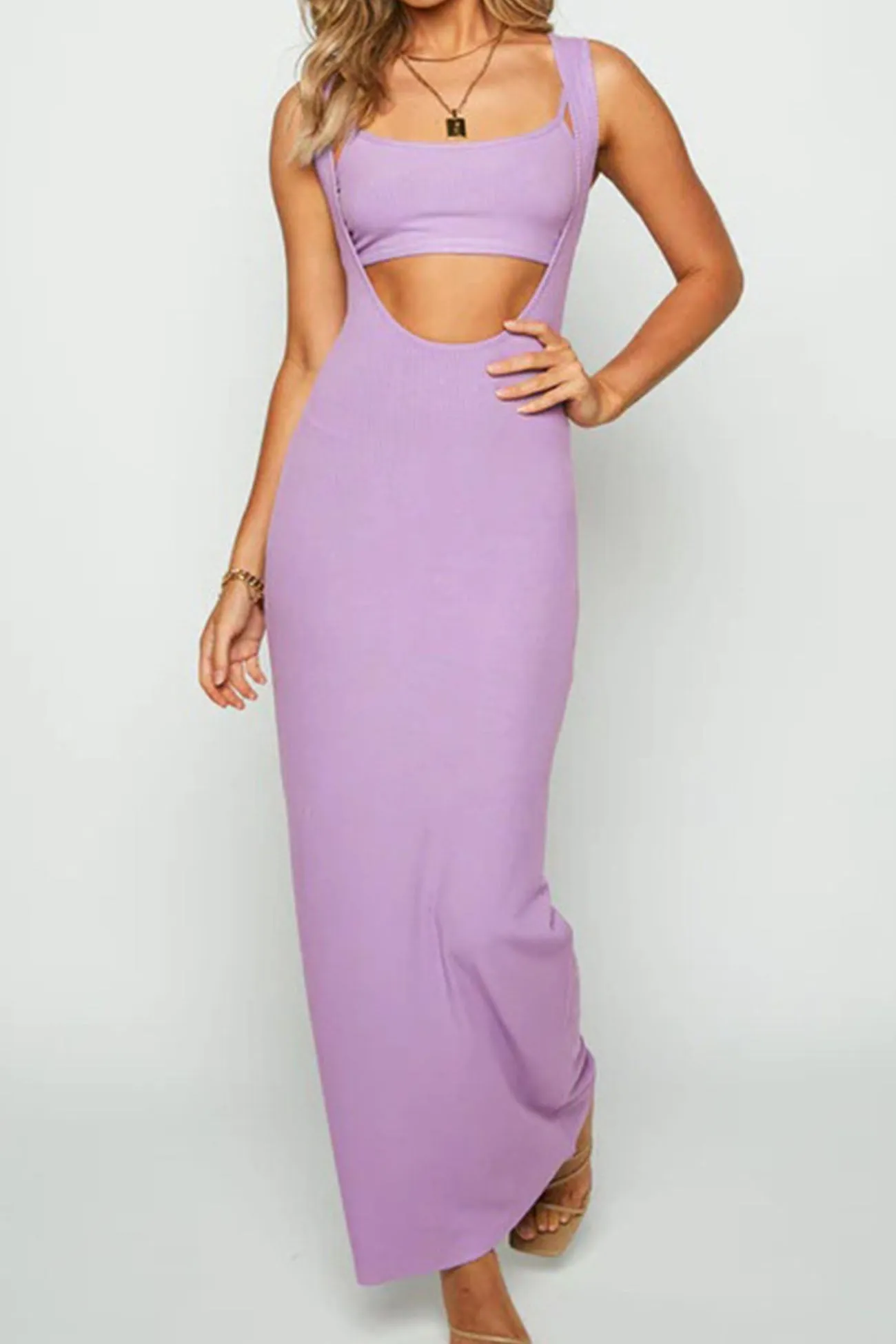 Solid Color Sleeveless Two-Way Midi Dress