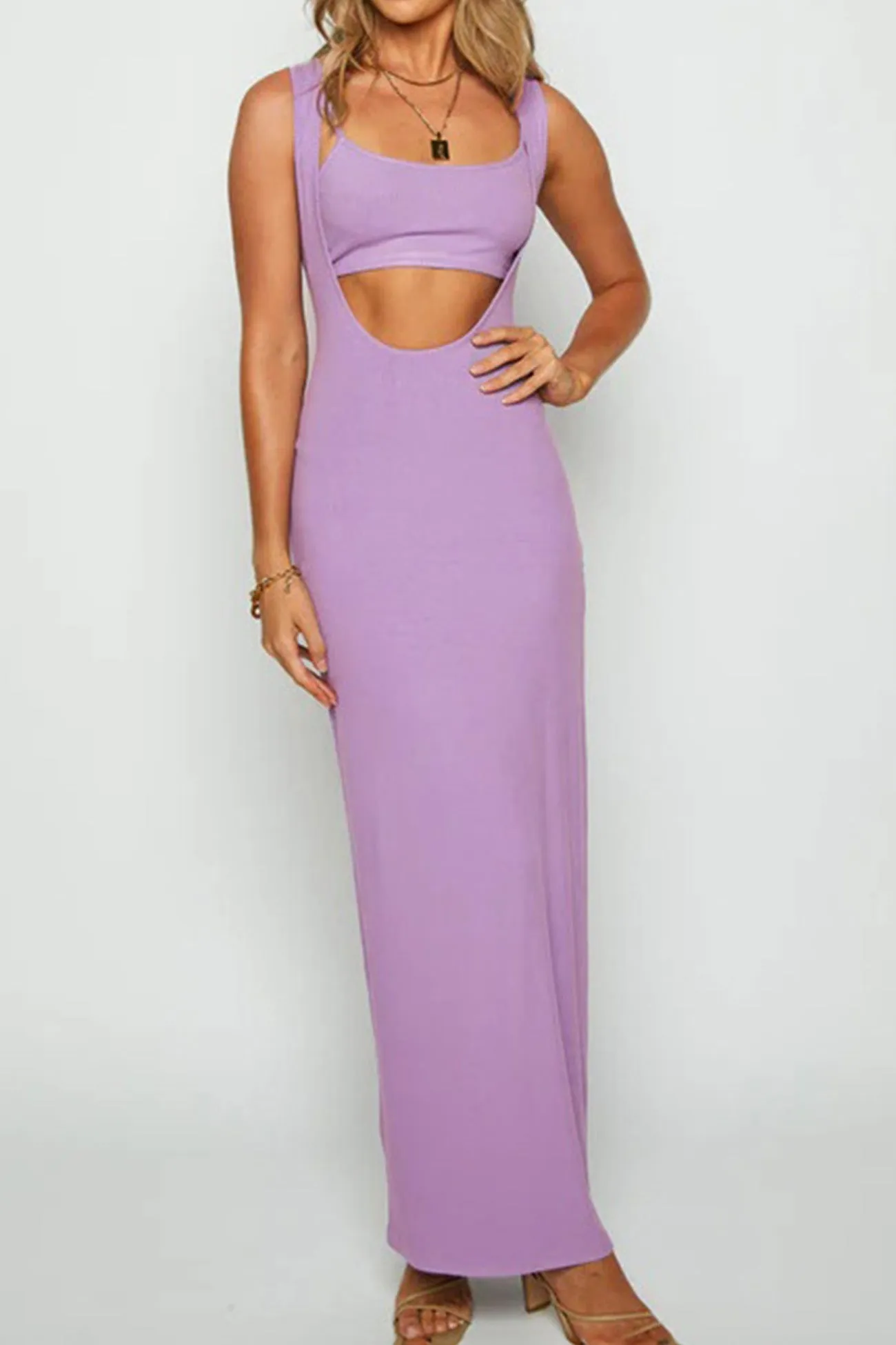 Solid Color Sleeveless Two-Way Midi Dress