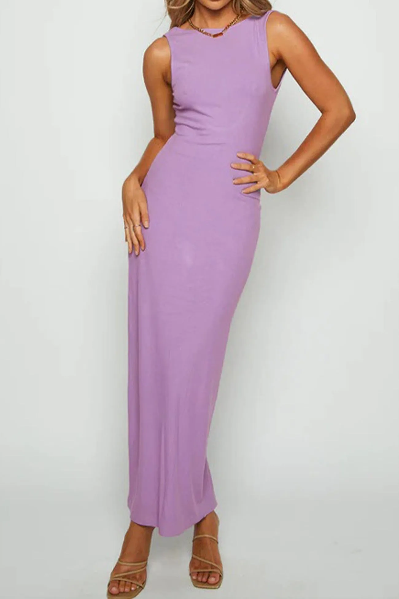 Solid Color Sleeveless Two-Way Midi Dress